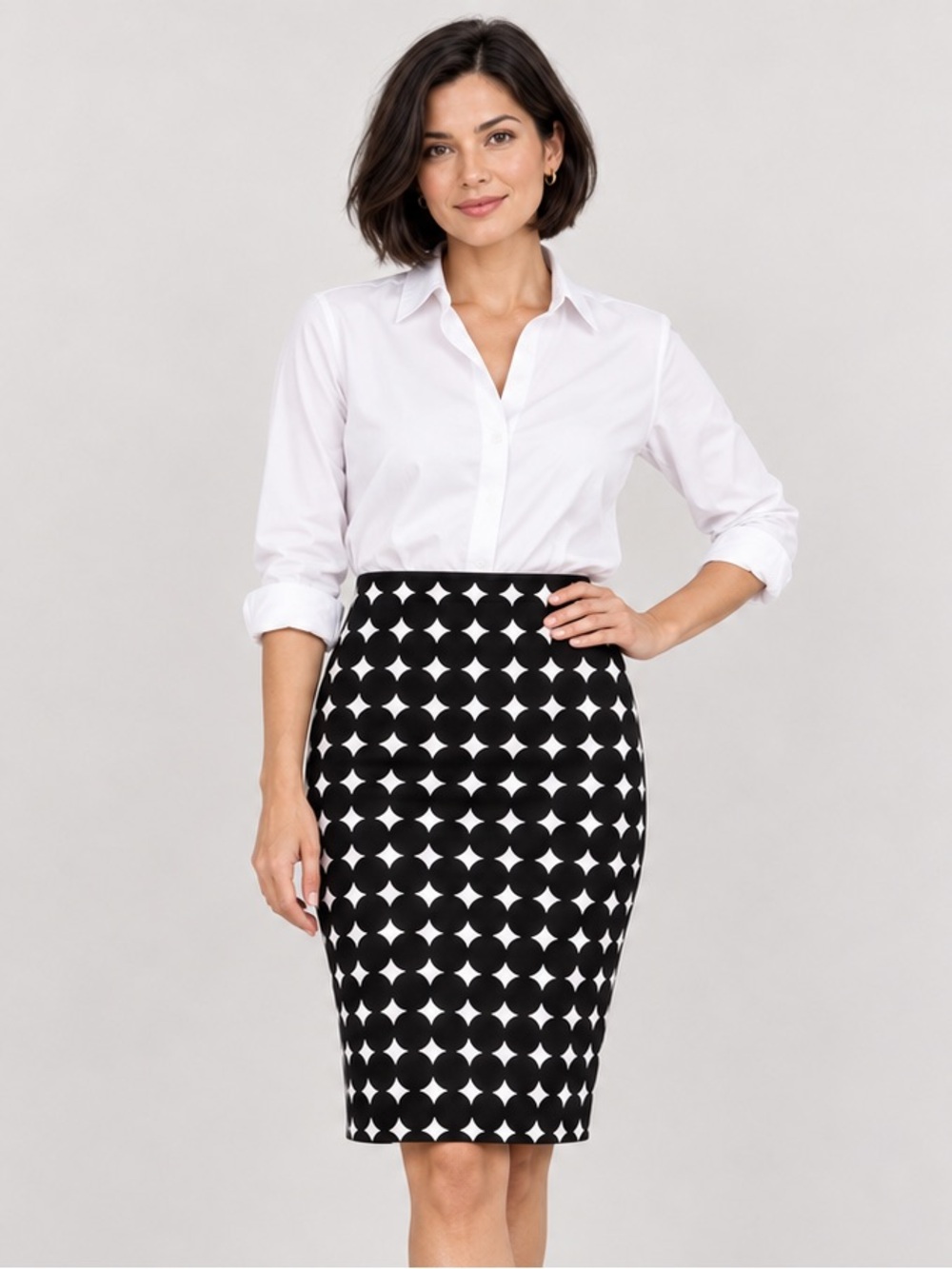 White House Black Market Size 8 Black White Geometric Pencil Skirt